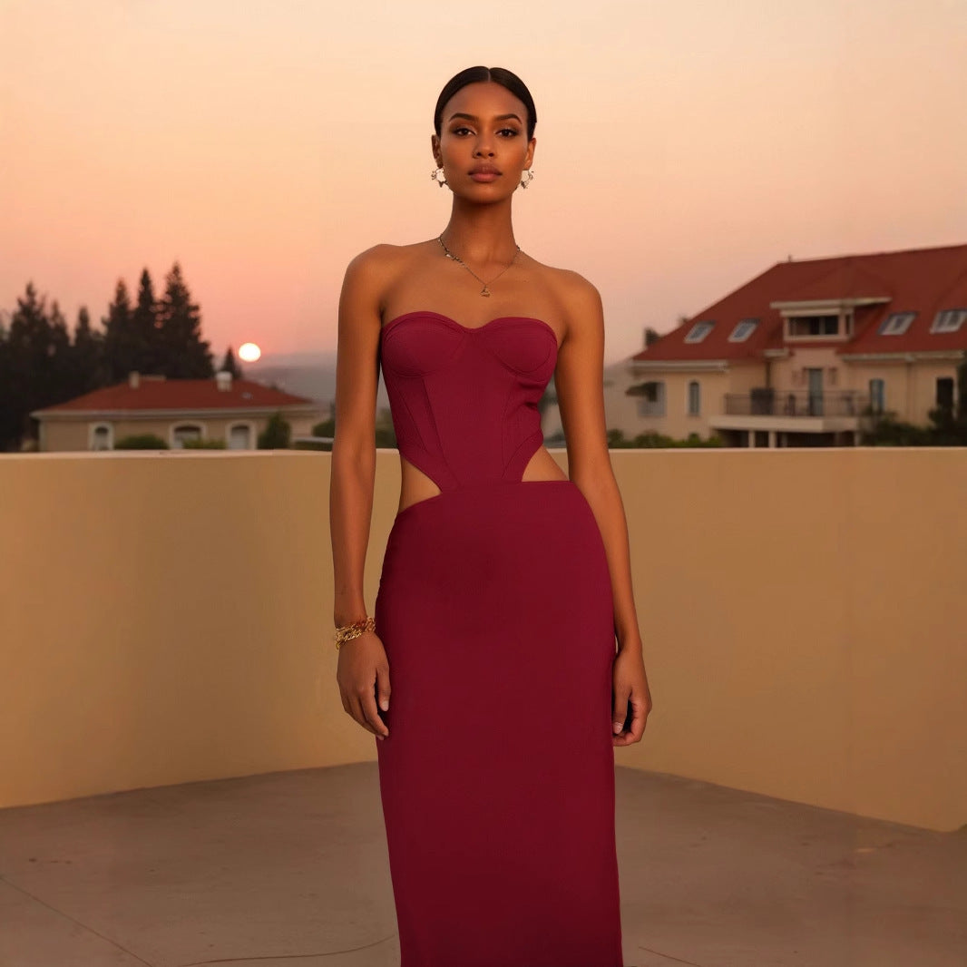 Design Tube Top Fishbone Bandage Dress Slim Fit