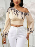 Womens Printed Off-the-Shoulder Top
