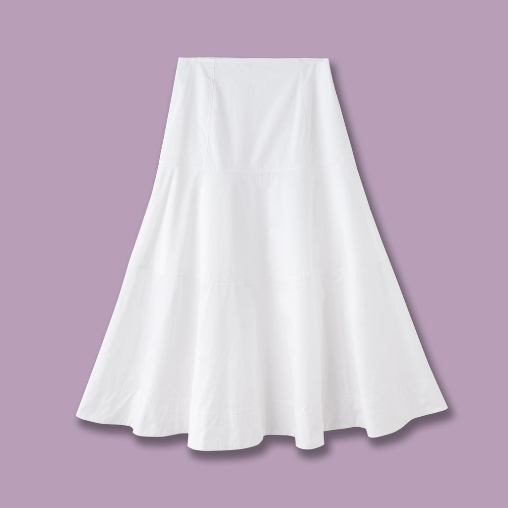 Women's White High Waisted Spliced Cotton Mid Length Skirt