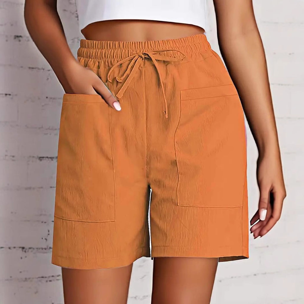 Women's Solid Color Pocket Loose High Waist Casual Fashion Cropped Shorts