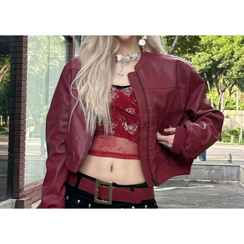 Locomotive Style American Plus Size Retro National Trend Short Leather Jacket Women