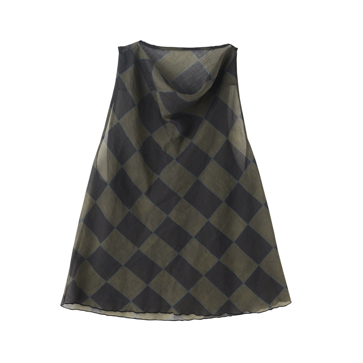 British Style Temperament Commute Style Draping Effect Plaid Sleeveless Top Rhombus Plaid Halter