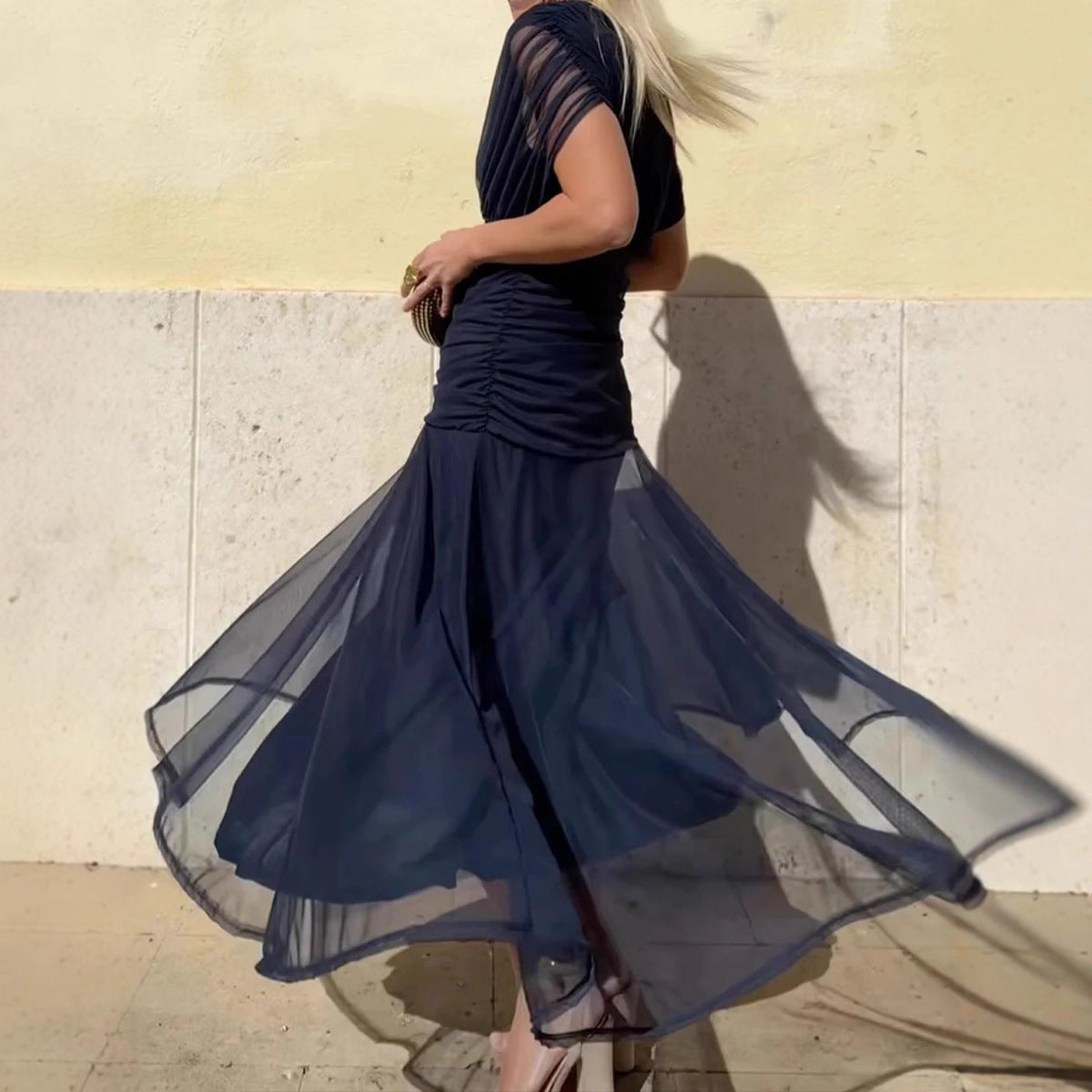 European And American Spring Summer Mesh Printed Camisole Dress