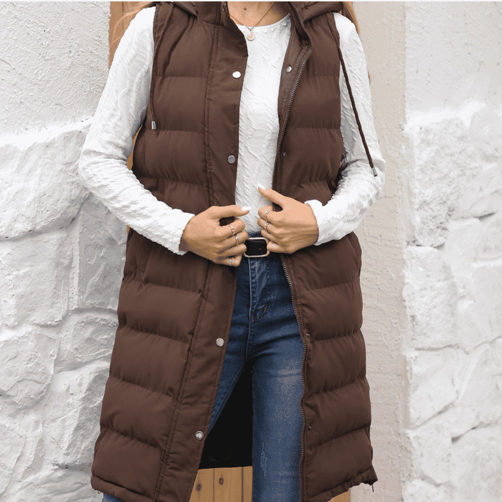Ladies Hooded Sleeveless Zipper Cotton Padded Thickened