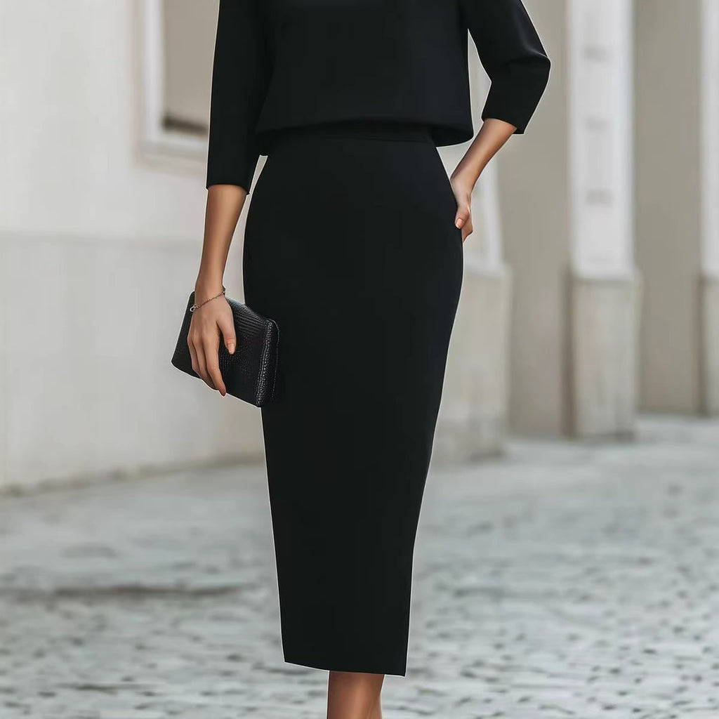 Stylish Urban Commuter Two-piece Set Featuring A Bodycon Skirt And Top
