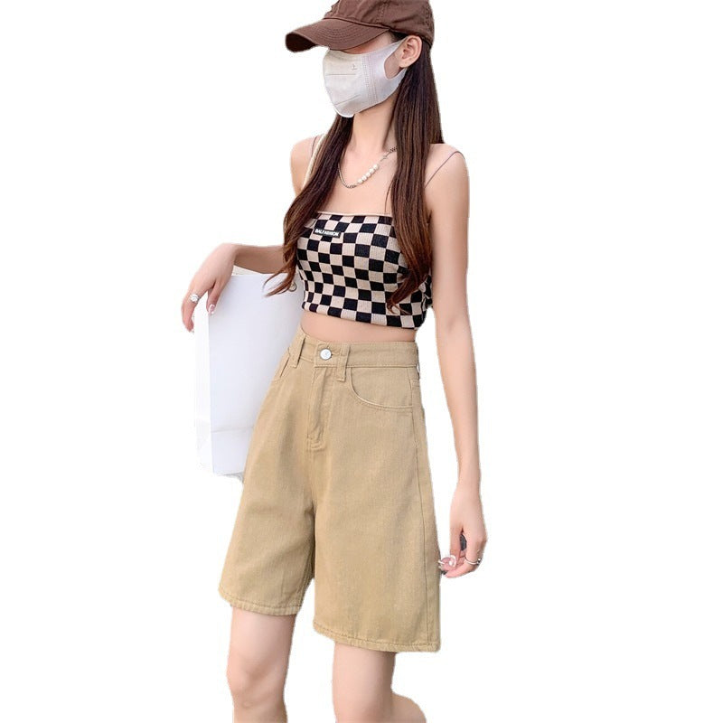 New Color High Waist Fifth Jeans Women Korean Style Straight