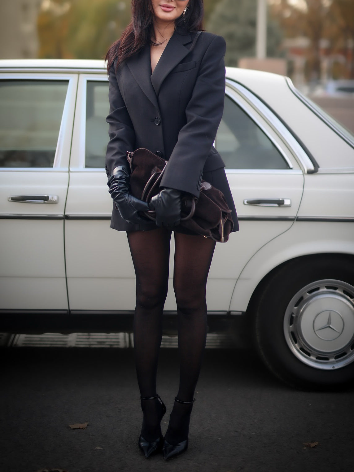 Black Tailored Blazer Dress With Structured Silhouette And Vintage Accents
