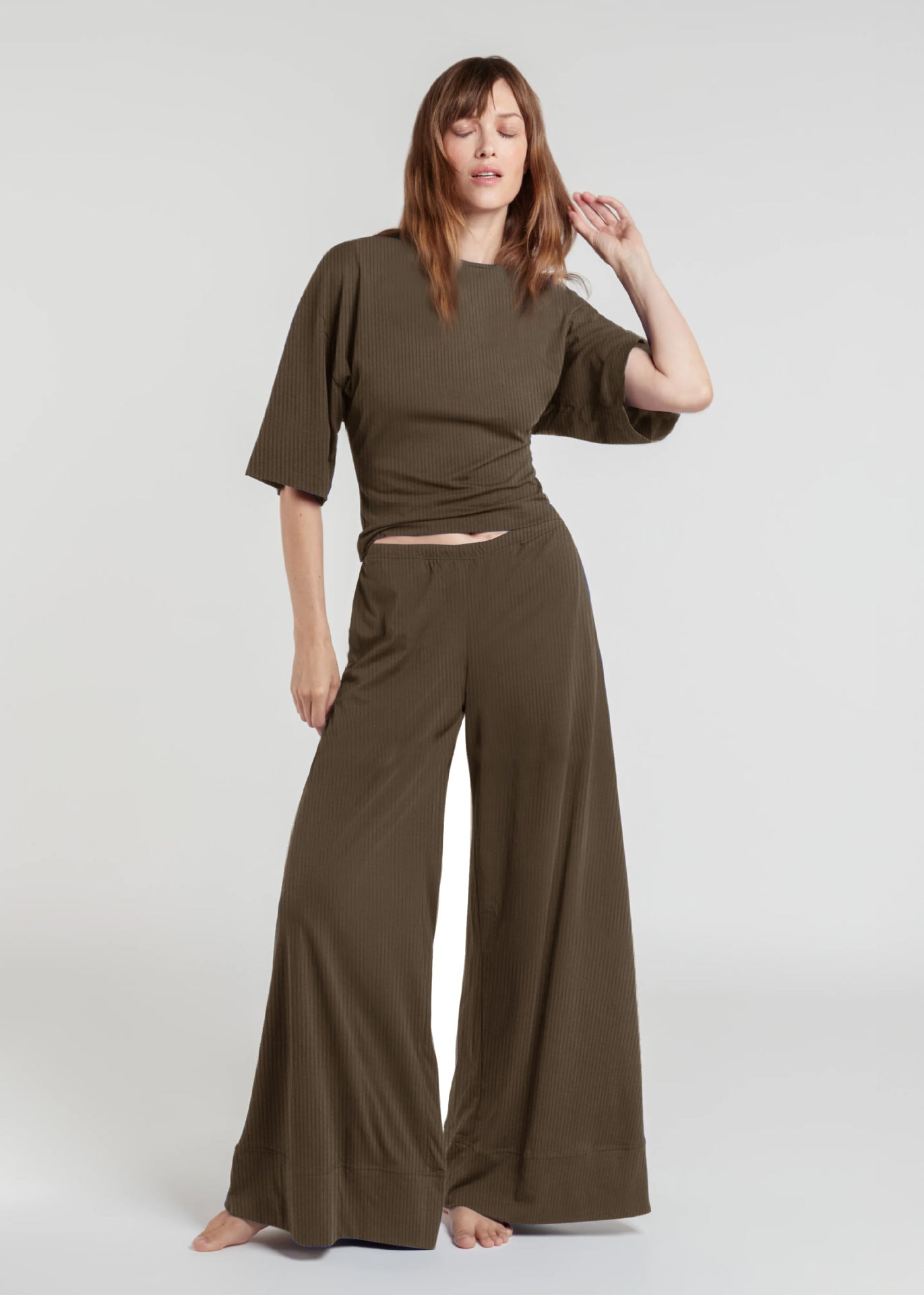 Womens Casual Slim-Fit Loose Wide-Leg Pants Set