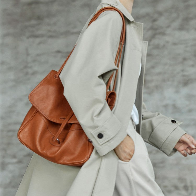Vegetable-tanned Leather Retro Crossbody Tote Bag