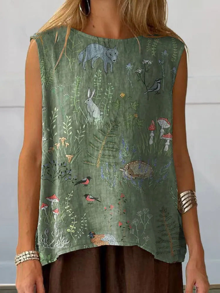 European And American Floral Cotton Linen Vest