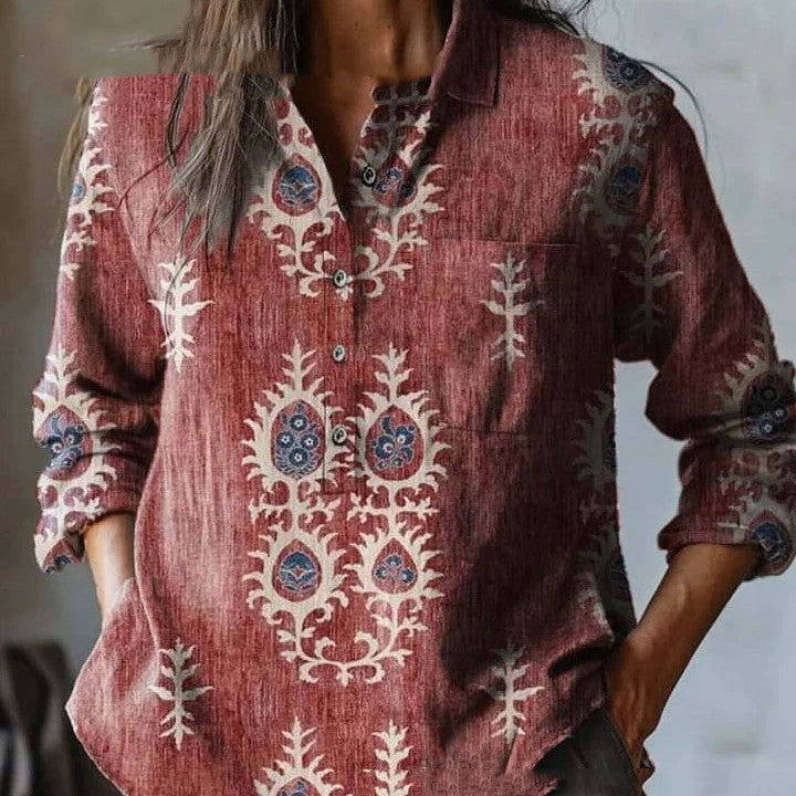 European And American All-matching Casual Half Open Lapel Long Sleeve Shirt
