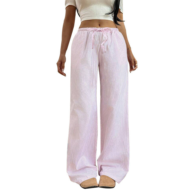 Women's Versatile Solid Color Striped Casual Wide Leg Pants