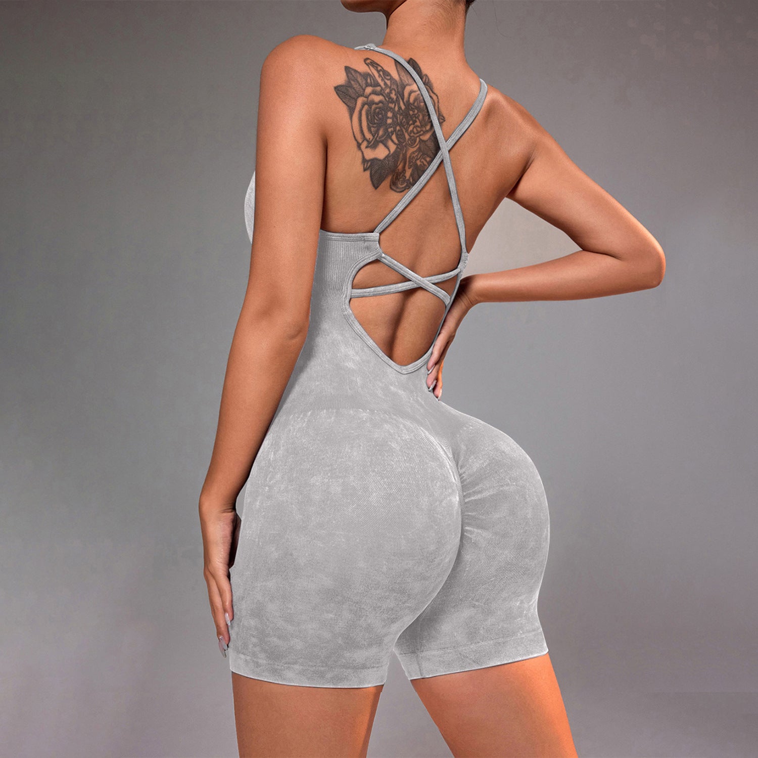 Seamless Sports Jumpsuit With Cross Exposed Back, Quick Drying, Sexy Suspender, Fitness Outerwear, Yoga Suit