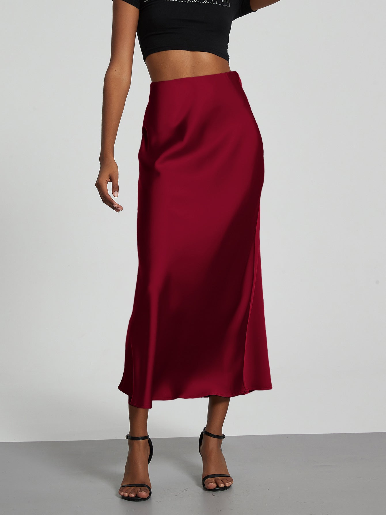 European And American Style Elegant Texture Satin Slimming Straight Mid-length Skirt