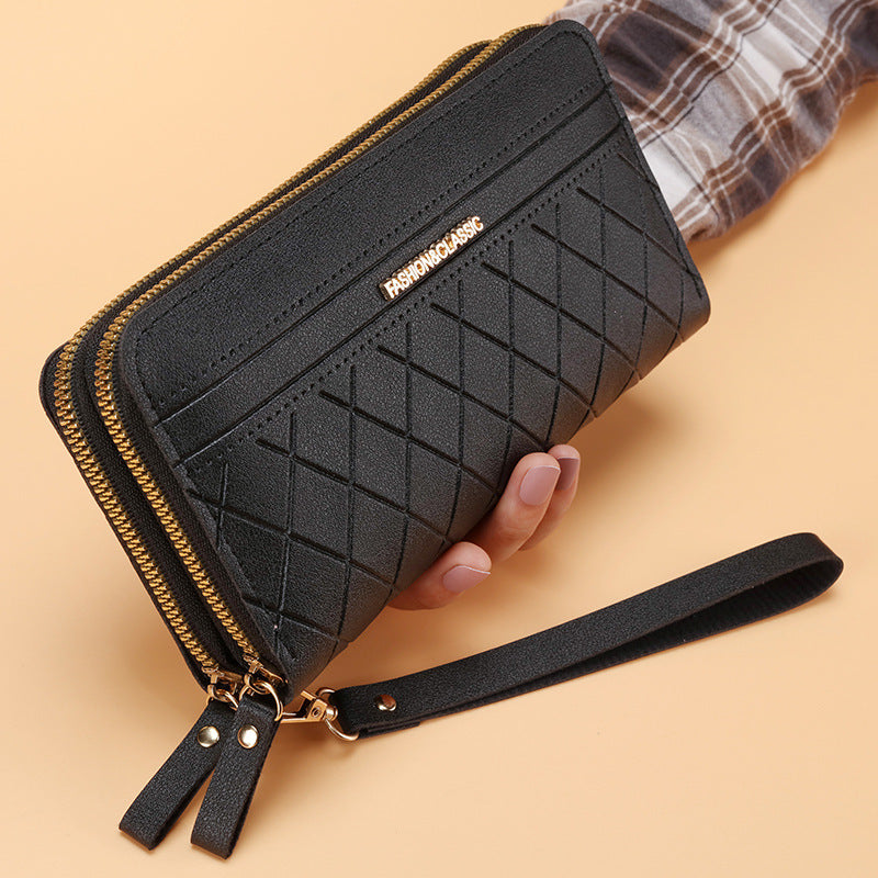 Women's Simple Double Zipper Multiple Card Slots Long Wallet