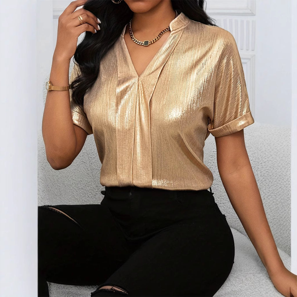 Solid-color Fashionable Short Sleeve Womens Blouse