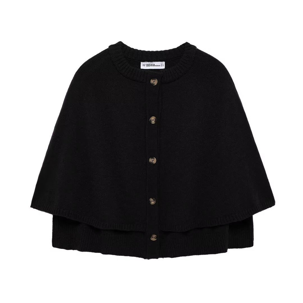 Round Neck Loose Slimming Solid Color Knitted Shawl