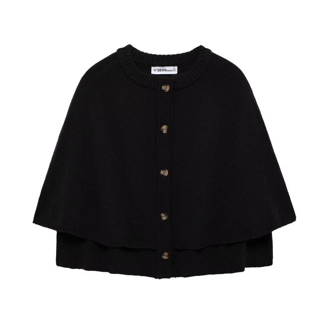 Round Neck Loose Slimming Solid Color Knitted Shawl