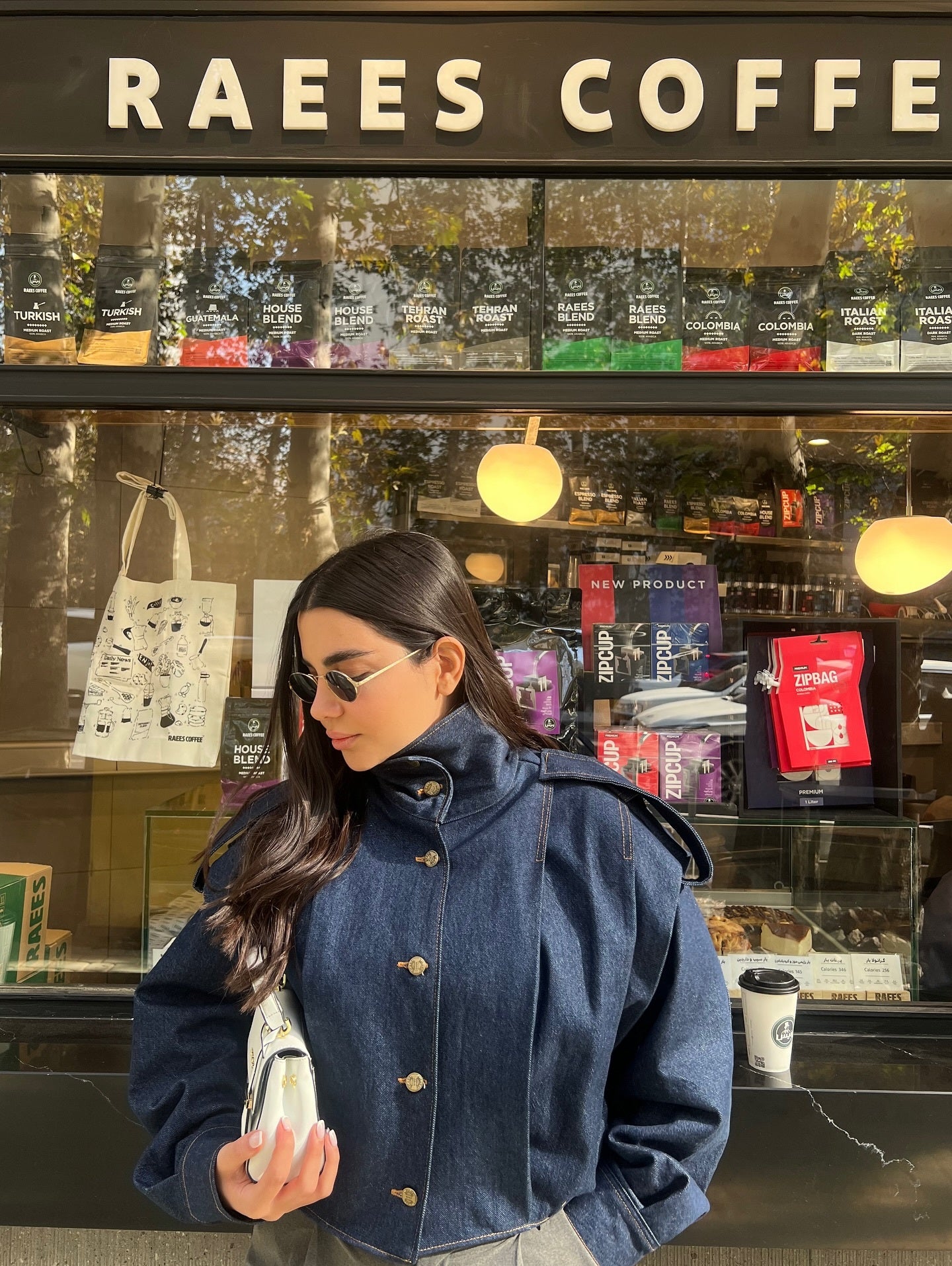 Dark Blue Denim Cropped Jacket With Gold Button Accents And Structured Shoulders