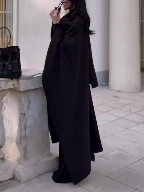Black Oversized Long Shawl Coat