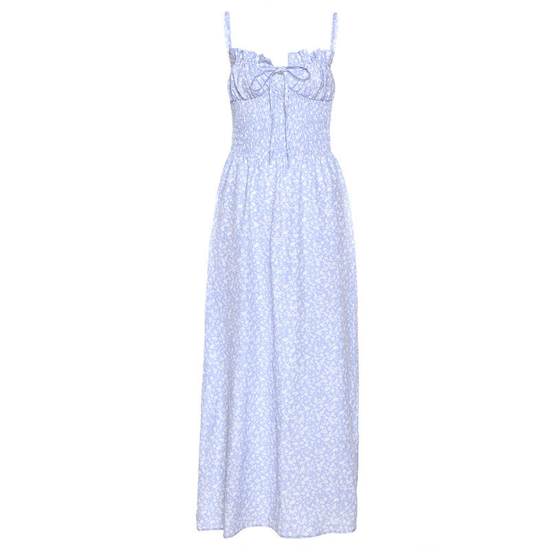 European And American Strap Backless Slim Fit Printed Loose Dress