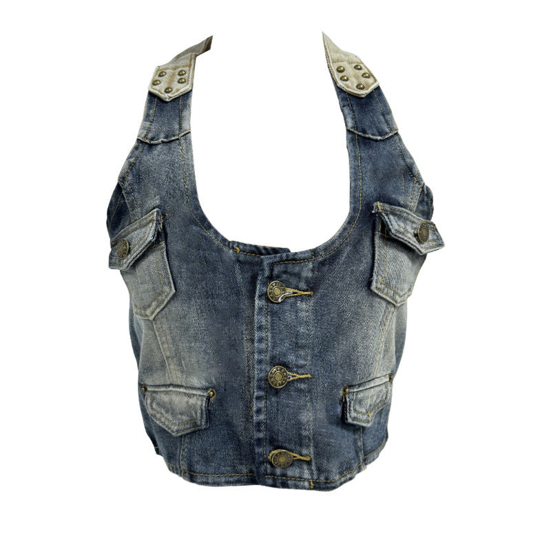Fashion Retro Casual Denim Vest For Women