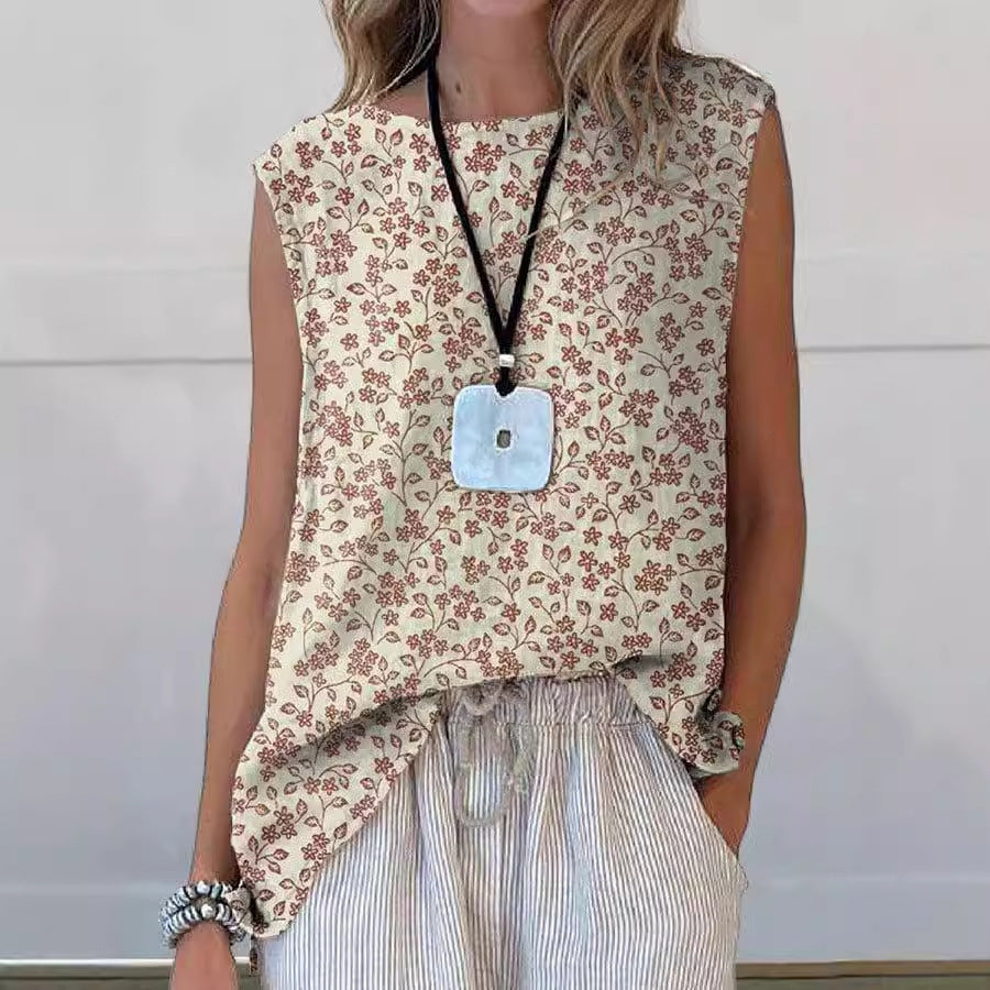 European And American Floral Cotton Linen Vest