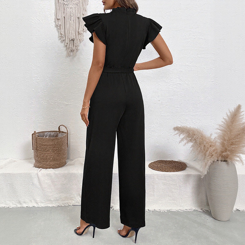 Flying Sleeves Small Stand Collar High Waist Women's Jumpsuit