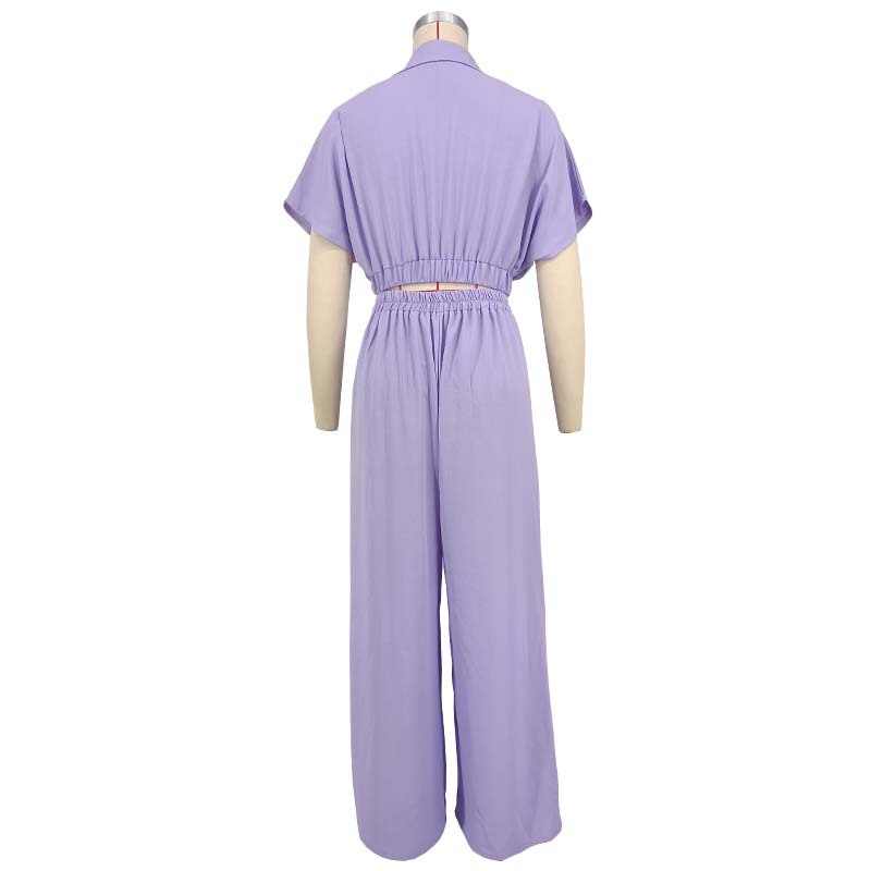 Solid-color Lapel Fashionable Loose-fitting Set