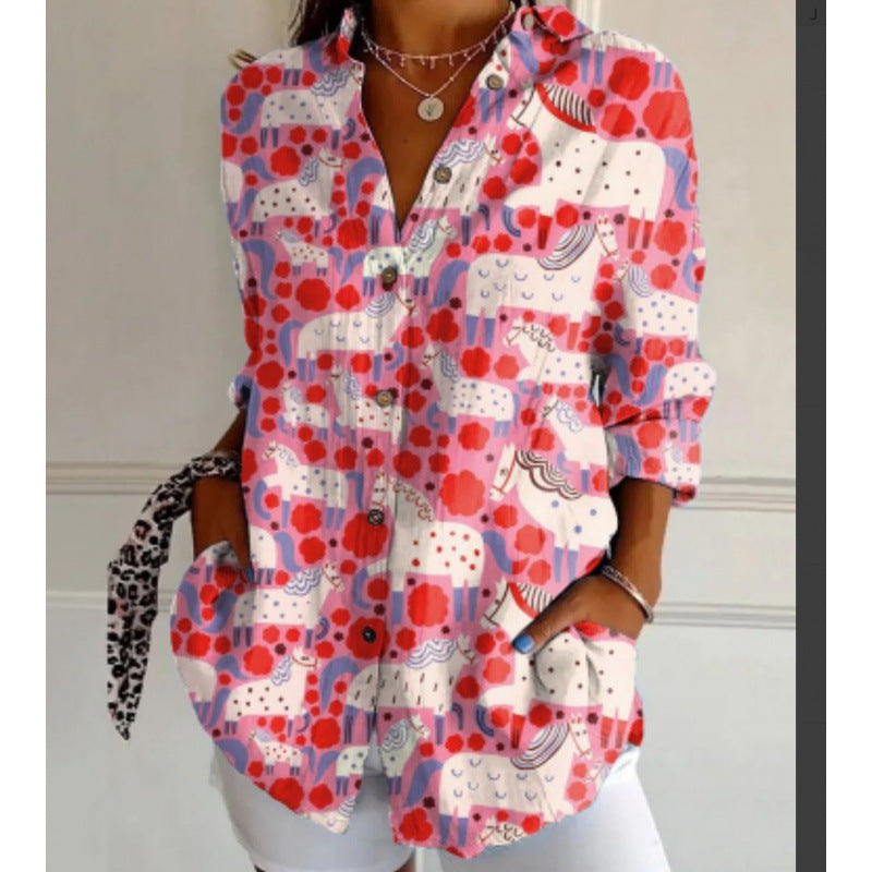 New Women's Long Sleeved Shirt For Summer Fashion, 3D Printed Shirt With Floral Pattern
