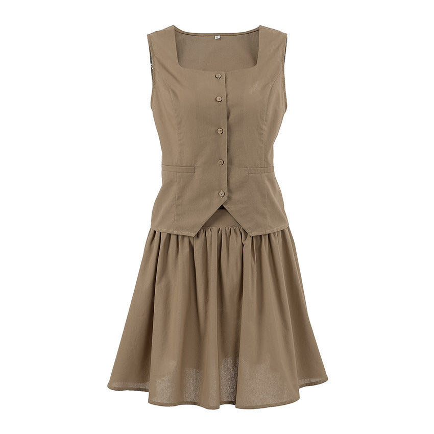 Fashion Sleeveless Vest Top Short Skirt Two-piece Set