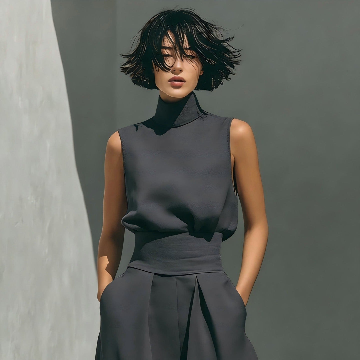 Womens Cotton-Linen Blend Sleeveless Top And Wide-Leg Pants Set