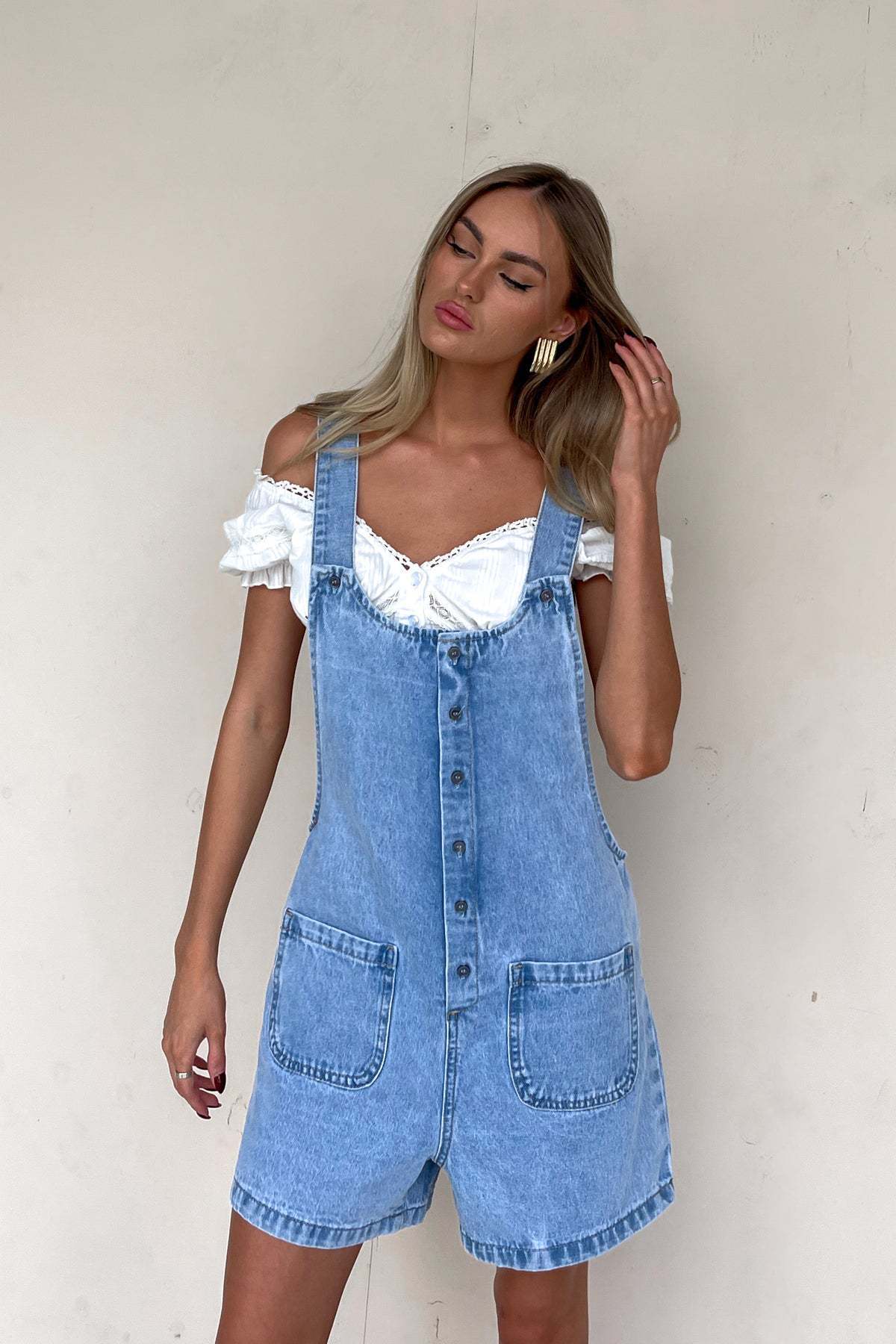 Adjustable Strap Wash Cowboy Siamese Shorts