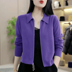 Womens Loose-fitting Short Versatile Zip-up Jacket