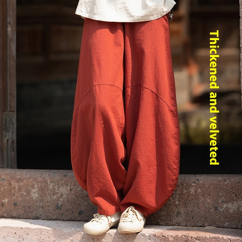 Artistic Retro Cotton And Linen Women's Distressed Loose Casual Pants