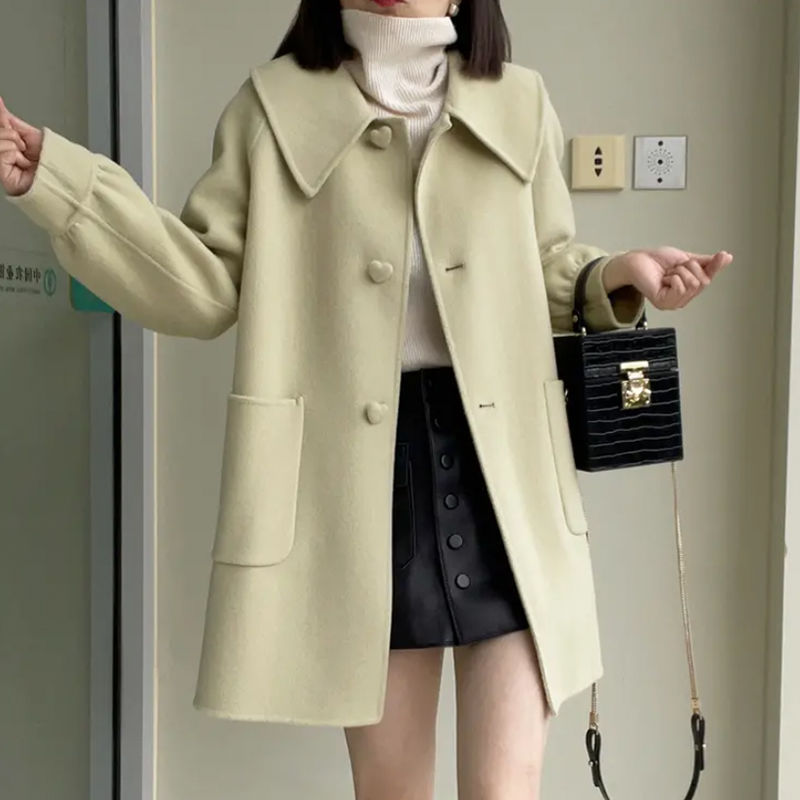 Womens Stylish Casual Doll-Neck Wool Coat