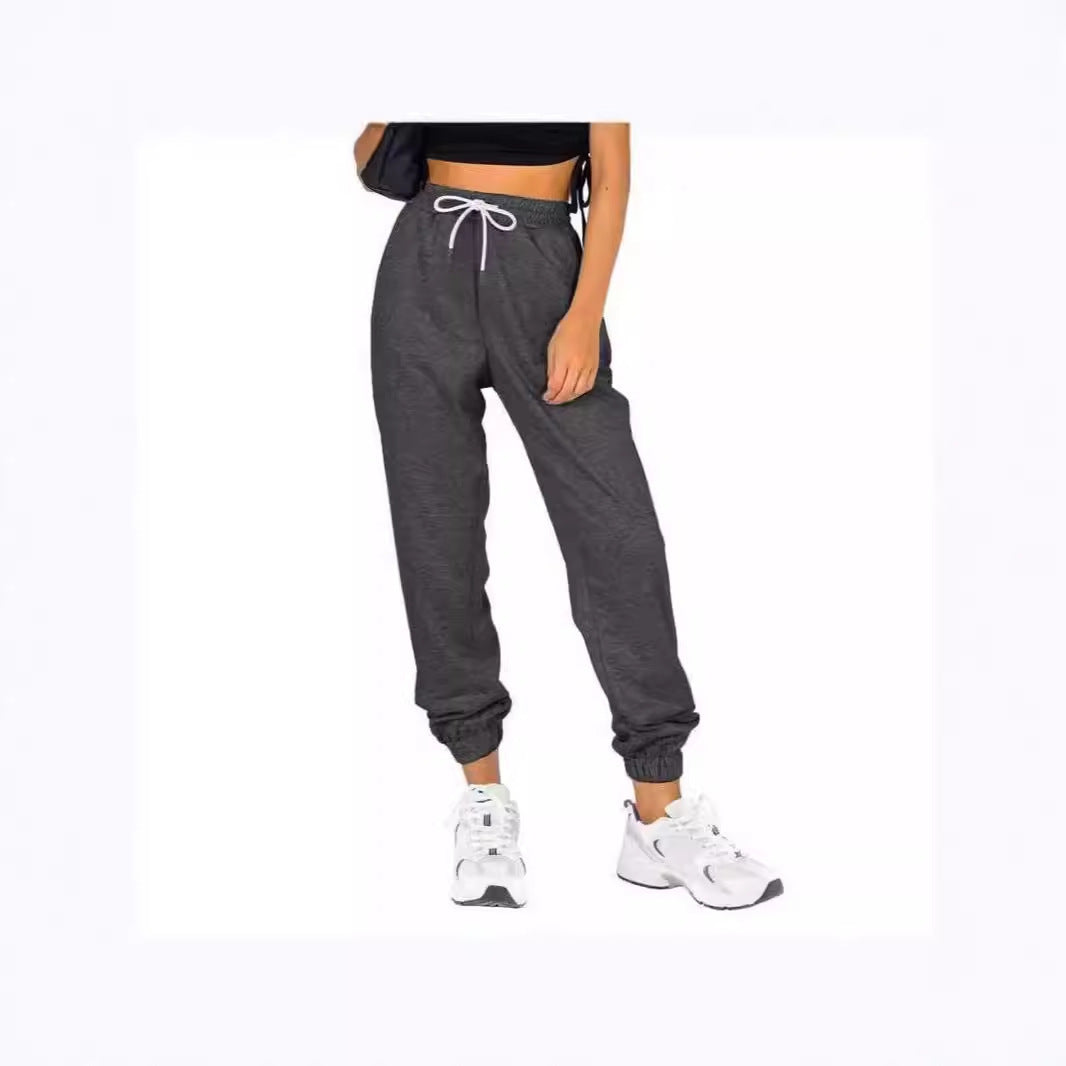 Women's Waist Belt Pocket High Waist Ankle-tied Solid Color Casual Pants