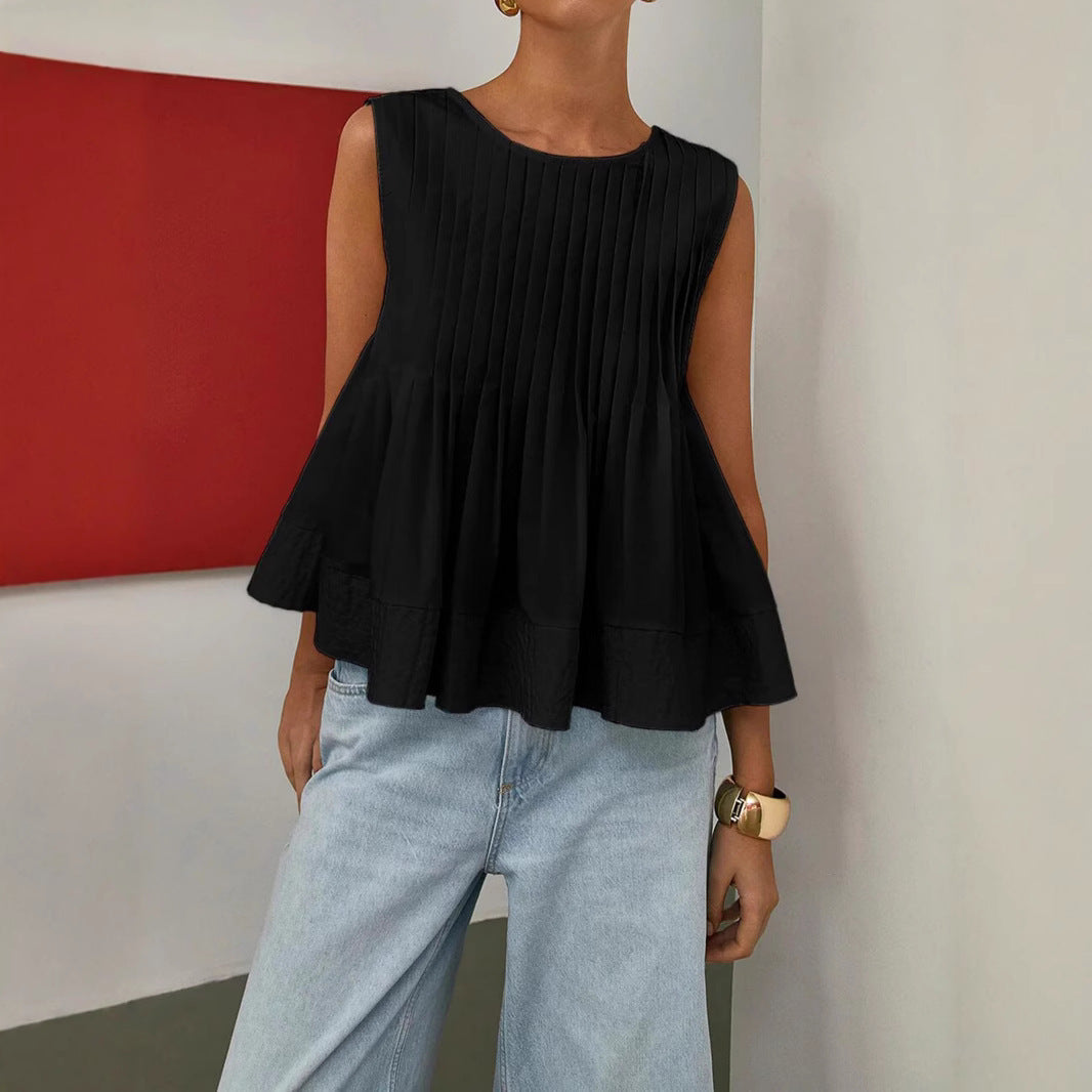 Pleated Slim-fit Loose Vest Shirt