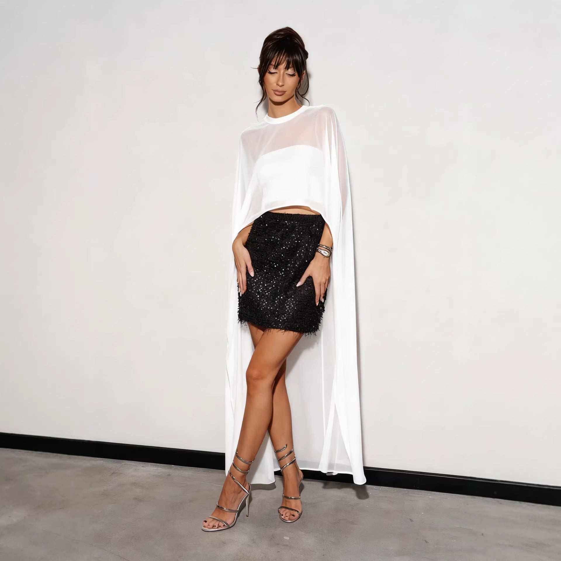 Solid-color Chiffon Pullover With An Asymmetrical Design