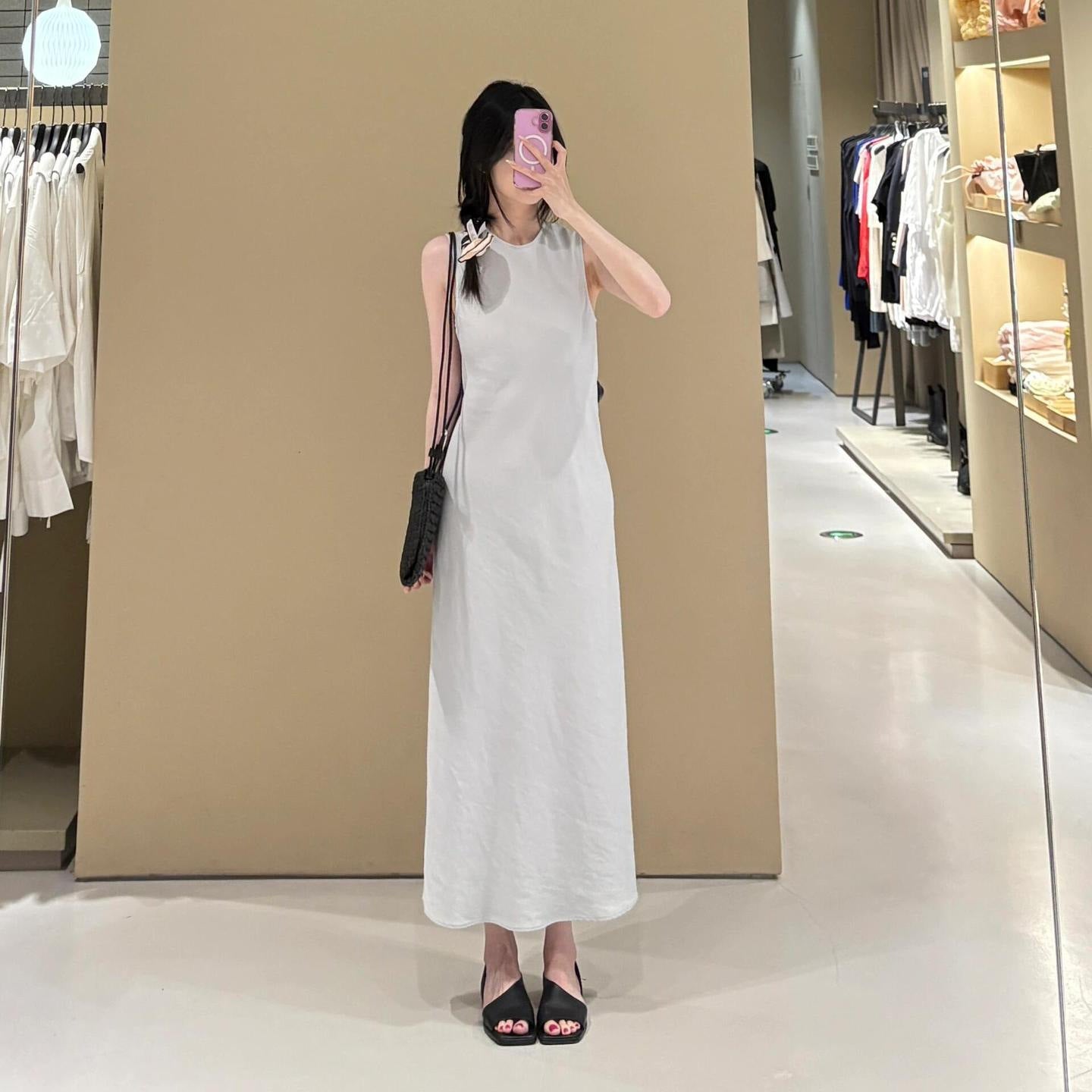 Blue Sleeveless Round Neck Slim Fit Long Dress