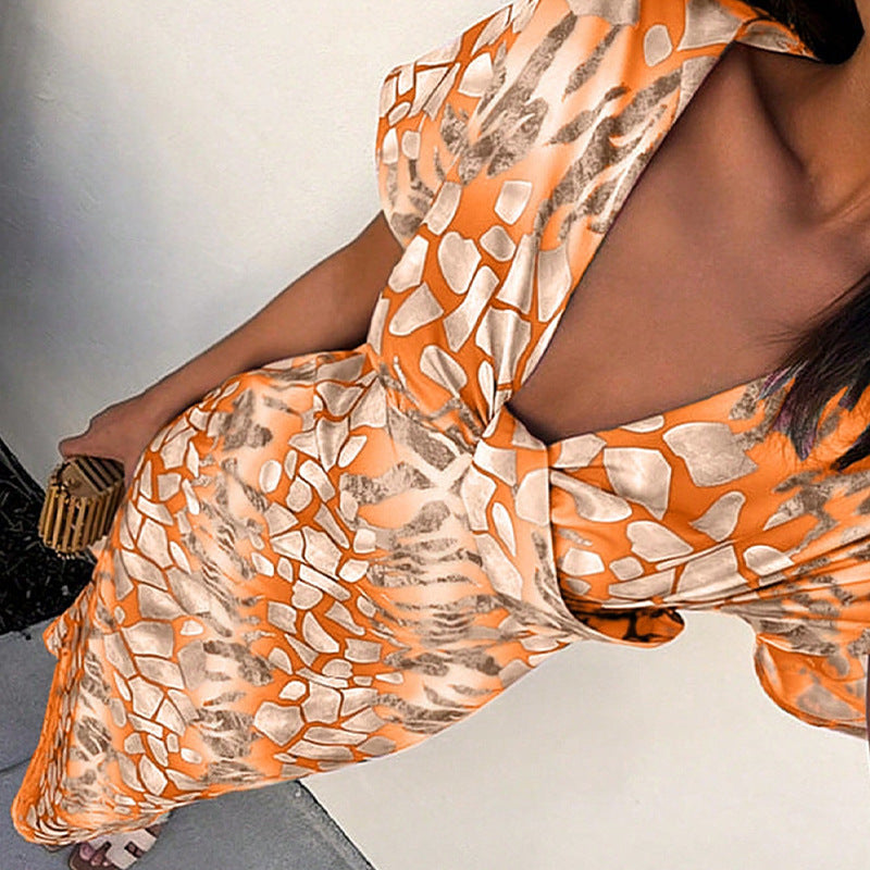 Slim Fit Vacation Style Sexy V-neck Mid-length Dress