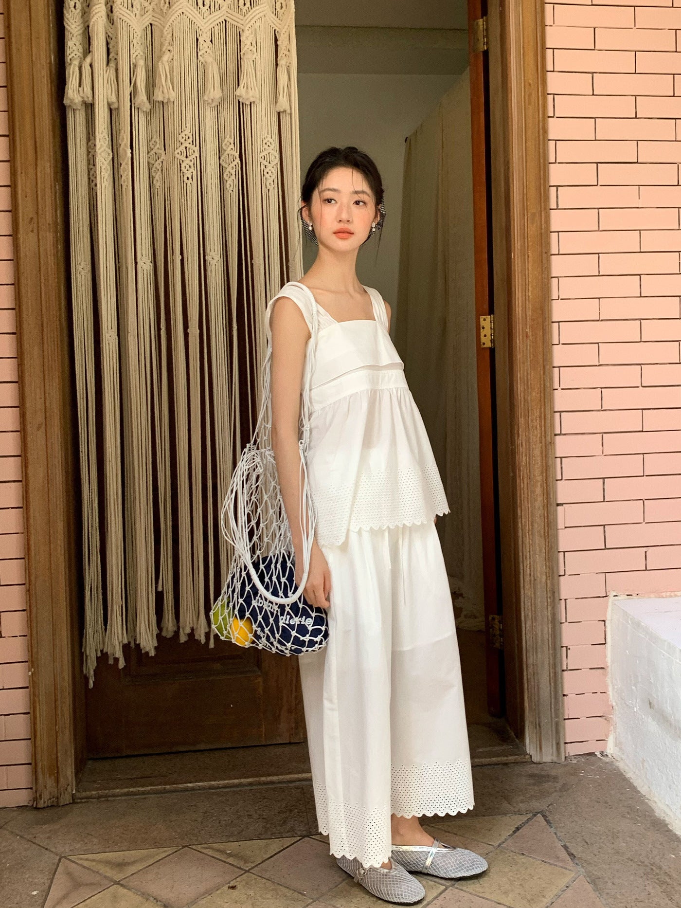 Summer Thin Women's Embroidered Cropped Casual Wide-leg Pants