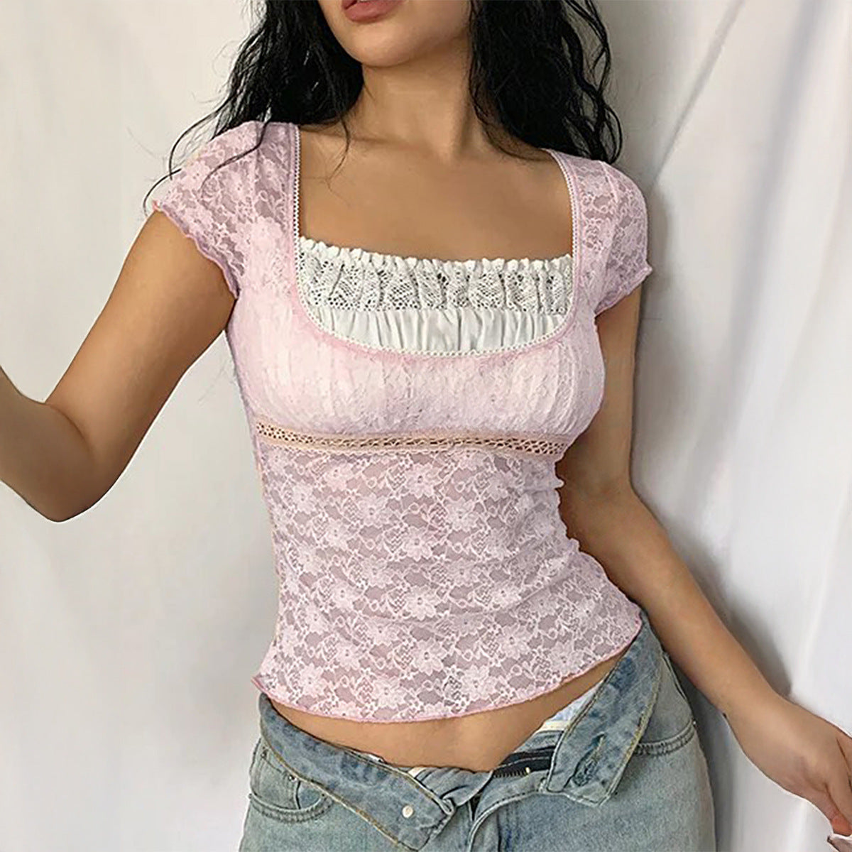 Design Blouse Women's Slim Fit Solid Color And V-neck Hot Girl T-shirt