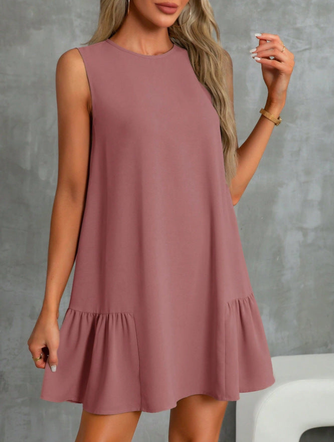 Women's Solid Color Round Neck Sleeveless Vest Dress