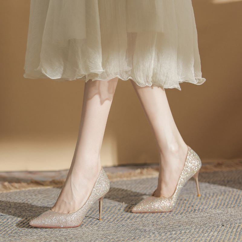 Korean Version New Versatile Crystal High Heels