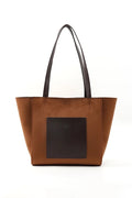 Large Faux Leather Zip Closure Tote Bag With Front Pocket Hand Arm And Shoulder Bag Brown