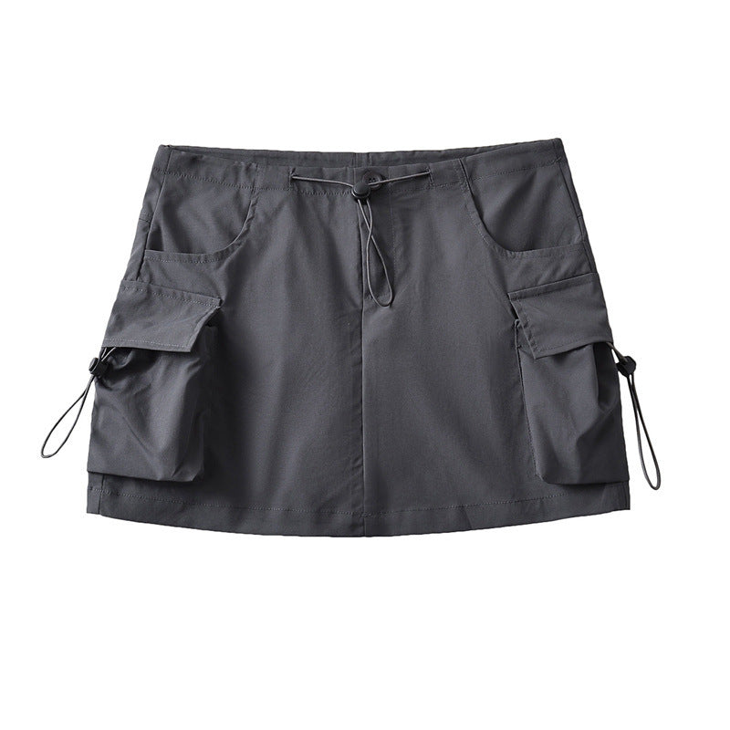 Low Waist Drawstring Elastic Side Workwear With Pocket Skirt