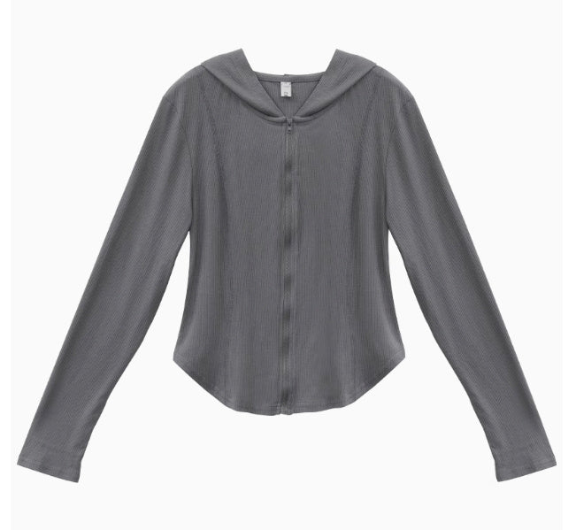 Female Slim Fit And Slimming Short Hooded Top Half Skirt Set