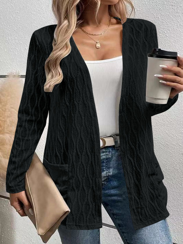 Hollow-out Casual Commuting Knitted Long-sleeve Cardigan