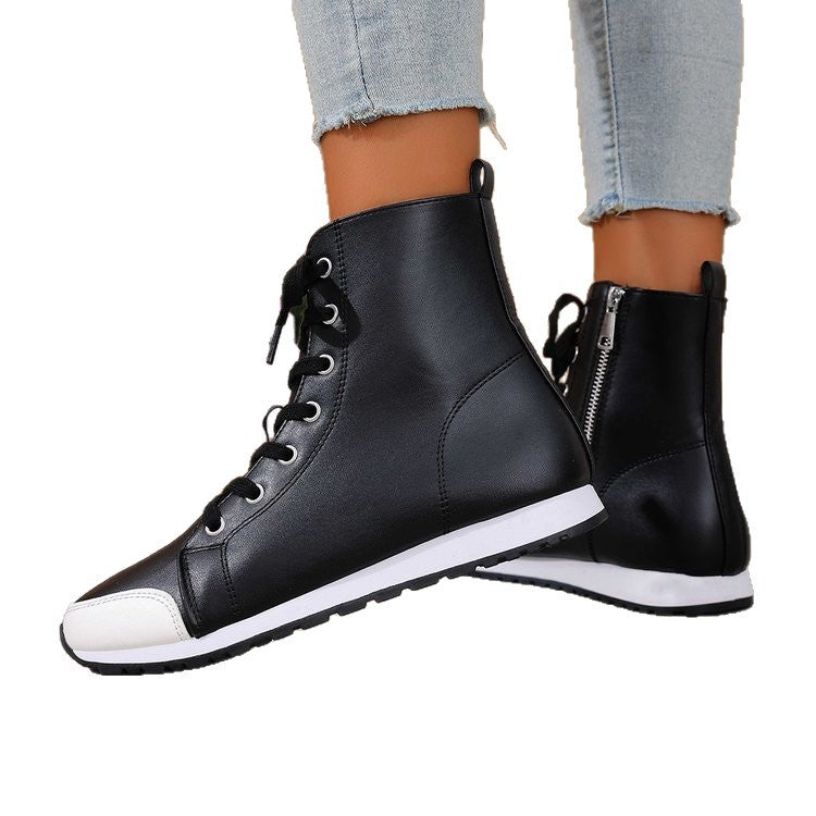 Womens Stylish Side-zip Flat Ankle Boots